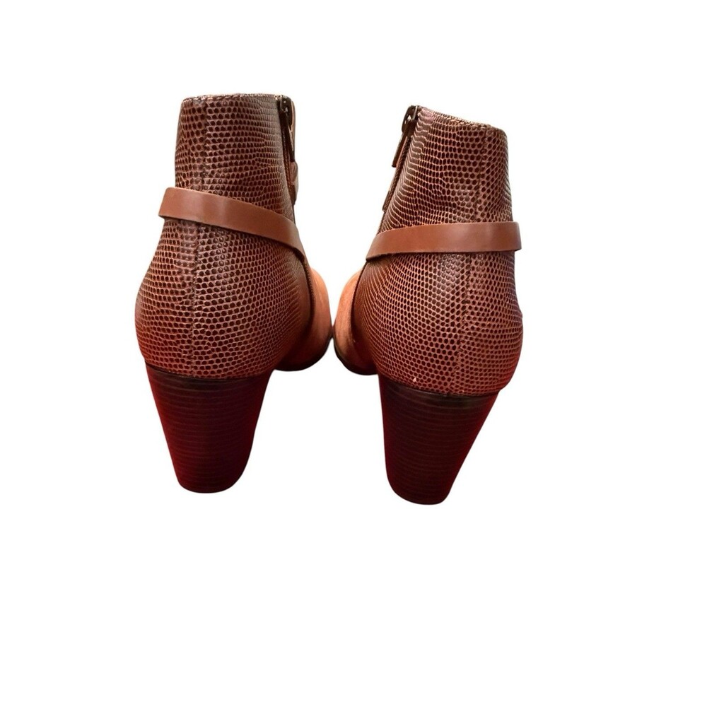 Diba Katch Cognac Suede Leather Ankle Booties Size 9M Boho Western Snake Skin - Picture 6 of 9